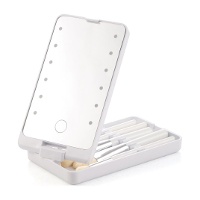 Espejo de 16 x 9 x 2,5 cm LED portátil con brochas de maquillaje