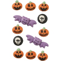 Figuras de azúcar de calabazas, murciélagos y calaveras - wilton - 12 unidades