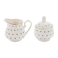 Azucarero y lechera con topos y borde dorado