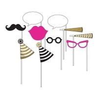 Kit para photocall noche de Golden Birthday - 10 unidades