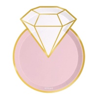 Platos con forma de anillo de diamantes rosa de 24 x 20 cm - 6 unidades