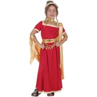 Disfraz de César romano rojo y dorado para niña
