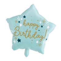 Glogo de estrella con letras doradas de happy birthday de 45 cm