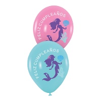 Globos de látex de Feliz Cumpleaños Sirena de 30 cm - 6 unidades