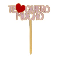 Topper para tarta de Te quiero mucho dorado y rosa de 11,5 x 13,5 cm