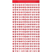 Cortina de corazones rojos metalizada de 1,90 x 1 m