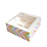 Caja para 4 cupcakes estampada con ventana de 19,8 x 19,8 x 8 cm - Sweetkolor