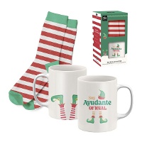 Set regalo de taza y calcetines de Navidad Elfo