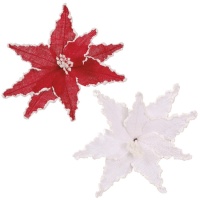 Rama decorativa de flor de Navidad con borde blanco de 30 cm