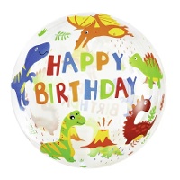Globo de dinosaurio Happy birthday transparente burbuja