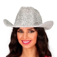 Sombrero de vaquera de brillantes plateada