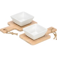 Set de 2 bandejas de bambú con cuenco cuadrado de porcelana - 2 unidades