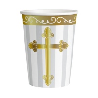 Vasos de Primera Comunión plateada de 250 ml - 8 unidades