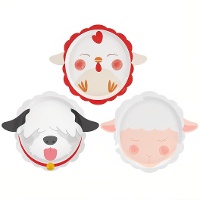 Platos de la granja gallina, perro y oveja de 22,5 cm - 6 unidades