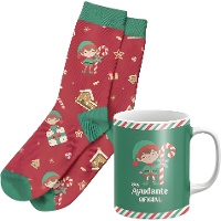 Set regalo navideño con taza y calcetines de elfo