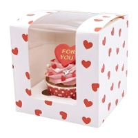 Caja para 1 cupcake corazones de 12,5 x 8,7 cm - 4 unidades