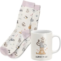 Set de regalo de taza y calcetines de gatos