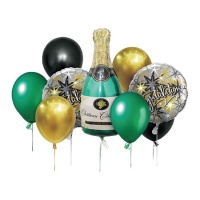 Bouquet verde y dorado con botella Congratulations - 9 unidades