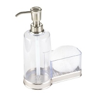 Dispensador de jabón transparente de plástico con estropajo
