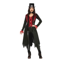 Disfraz de vampiro elegante negro y rojo para mujer
