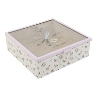 Costurero de madera con tapa transparente flores