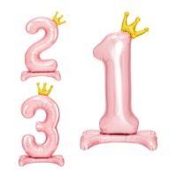 Globo de número rosa con corona de 105 cm