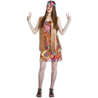 Disfraz de hippie con estampado alegre para mujer