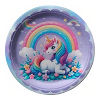 Platos de Unicornio lila encantador de 18 cm - 8 unidades