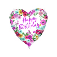 Globo corazón de Happy Birthday con flores de 46 cm - Procos