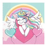 Servilletas de unicornio amoroso de 16,5 x 16,5 cm - 20 unidades
