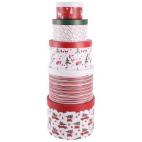 Caja de diseño navideño redondas - 5 unidades