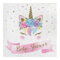 Servilletas de Unicornio Encantado de Baby Shower de 16,5 x 16,5 cm - 16 unidades