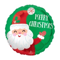 Globo redondo de Merry Christmas con Papá Noel rojo y verde de 45 cm - Anagram