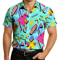 Camisa disfraz años 80 estampada azul