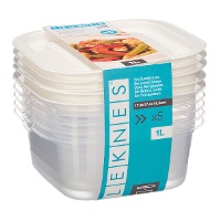 Tupper de 1 L cuadrado con tapa - 5 unidades