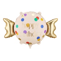 Globo de Happy Birthday caramelo de 61 x 37 cm