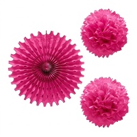 Colgante de abanico con pompones de colores - 3 unidades