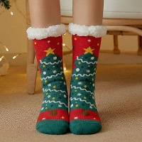 Calcetines de árbol navideño con borreguito - talla 36-42 - 1 par