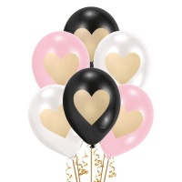 Globos de látex con corazón de 27 cm - Amscan - 6 unidades