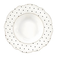 Plato de 22,5 cm sopero blanco con topos negros y borde dorado