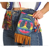 Bolso bandolera hippie con flecos y símbolo de la paz