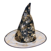 Sombrero de bruja con esqueletos dorados