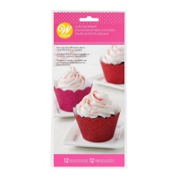 Wrappers para cupcakes con purpurina rojos y rosas - WIlton - 24 unidades