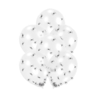 Globos de látex trasparente con confeti de arañas de 27,5 cm - Amscan - 6 unidades