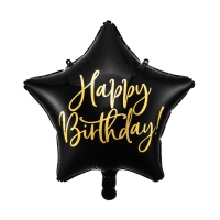 Globo estrella negro de Happy Birthaday de 40 cm - Partydeco