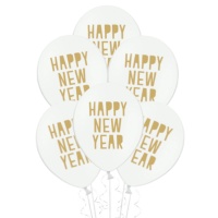 Globos de látex blancos de Año nuevo de 30 cm - PartyDeco - 6 unidades