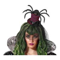 Diadema mini sombrero con araña y velo