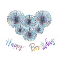 Kit de Happy Birthday plateado - Monkey Business - 7 unidades