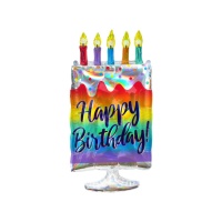 Globo silueta de tarta de cumpleaños arcoíris de 38 x 76 cm - Anagram