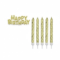 Set de velas rizadas con placa de Happy Birthday de colores - PME - 17 unidades